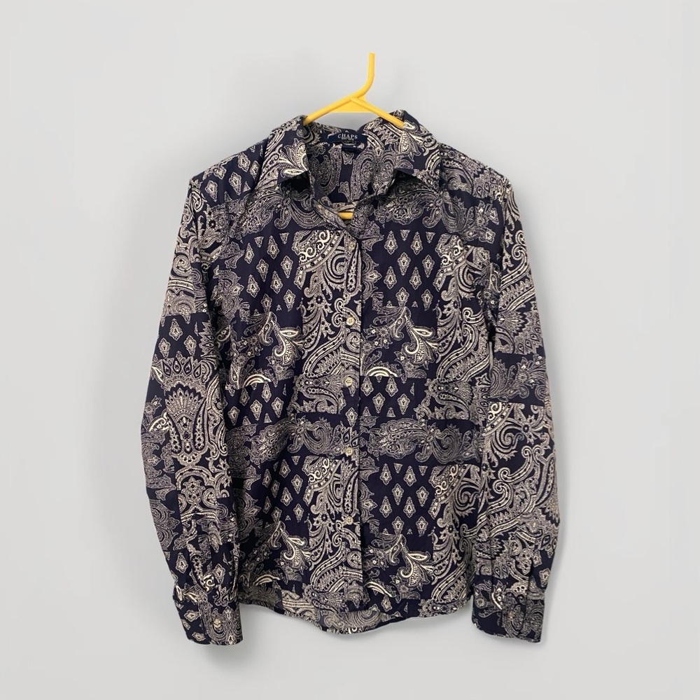 Chaps Navy and White Paisley button down